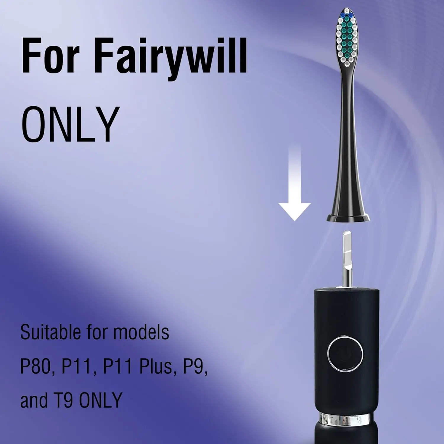 

Сменные насадки для зубных щеток, 4 шт., совместимые с электрическими зубными щетками Fairywill, подходят только модель P80 P11 P9 и T9, черный, белый