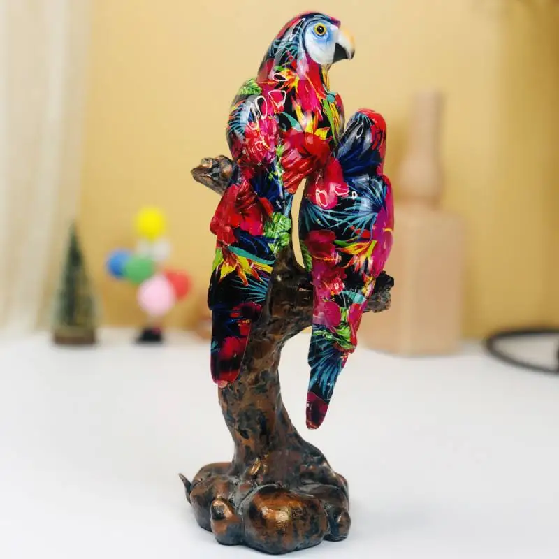 Creative Colorful Parrot Printing Art Room TV Cabinet Decoration Resin Home Accessories Living Room Porch Handicraft Decoration