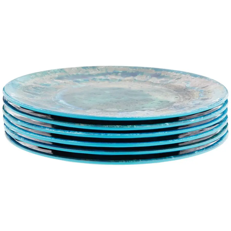 

Набор из 6 бирюзовых салатных тарелок, 8,5 дюймов, меламиновые тарелки с эффектом глазурованной керамики, прочная легкая посуда без BPA для использования в помещении