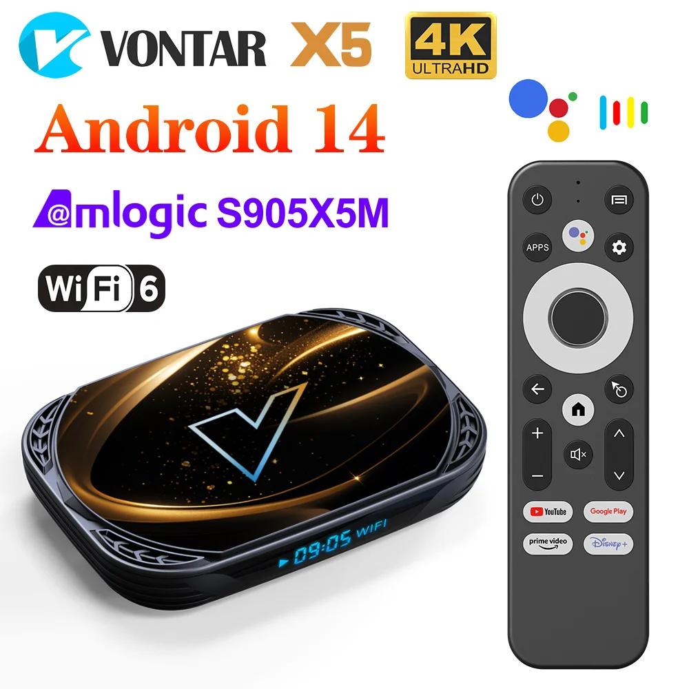 Boîtier TV VONTAR X5 Android 14 Amlogic S905X5M(S905A) 4GB 128GB 32GB 64GB 1000M LAN Wifi6 4K AV1 Lecteur multimédia TVBOX Décodeur