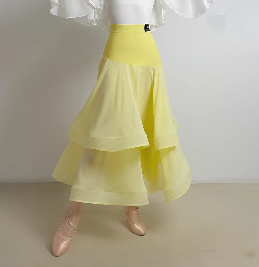 

Goose Yellow Viennese Waltz Dress High Quality Fishbone Ballroom Dance Standard Chiffon All Match Red White Skirt