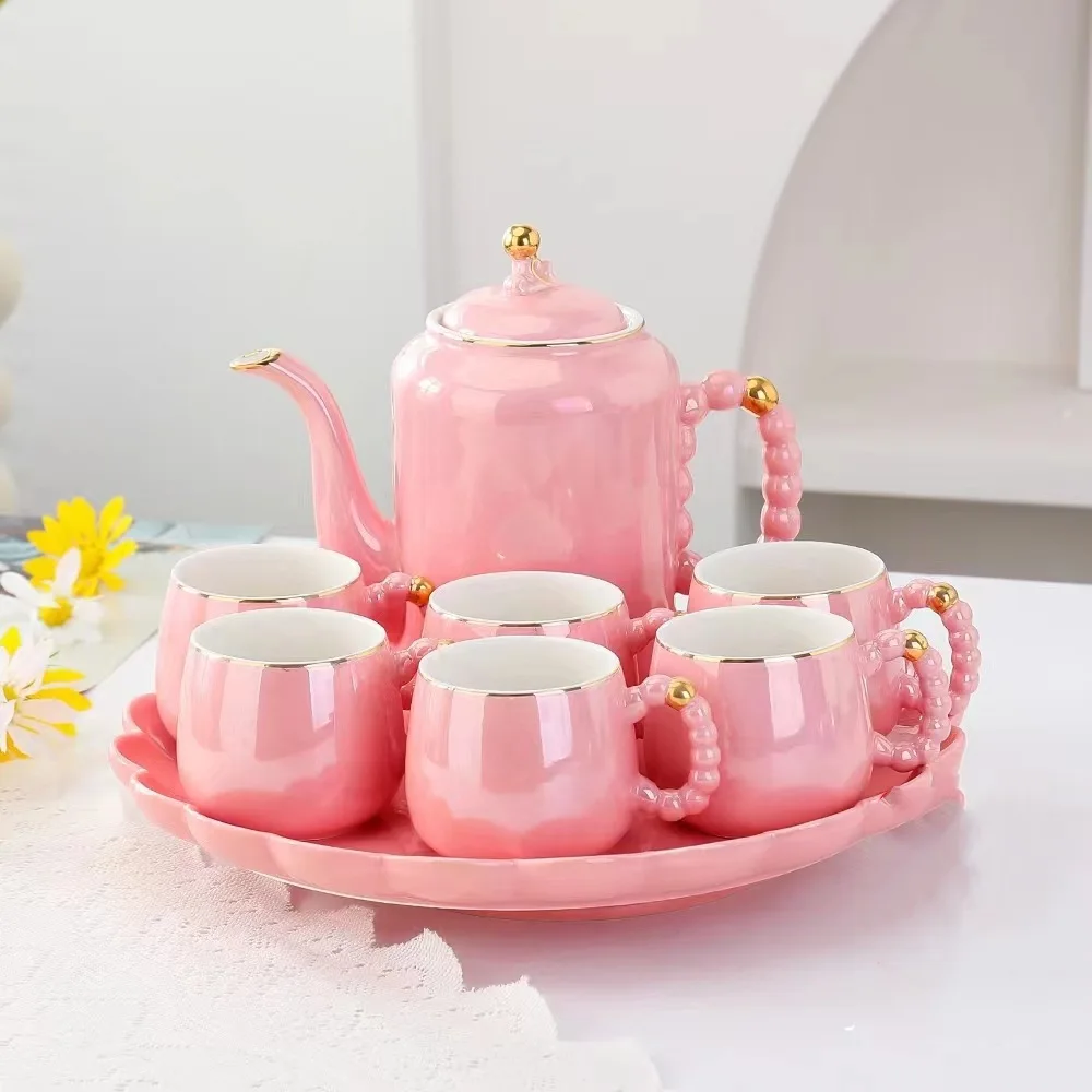 Light luxury pearl ceramic water set, cold water set, household tea set, living room teapot, cup set