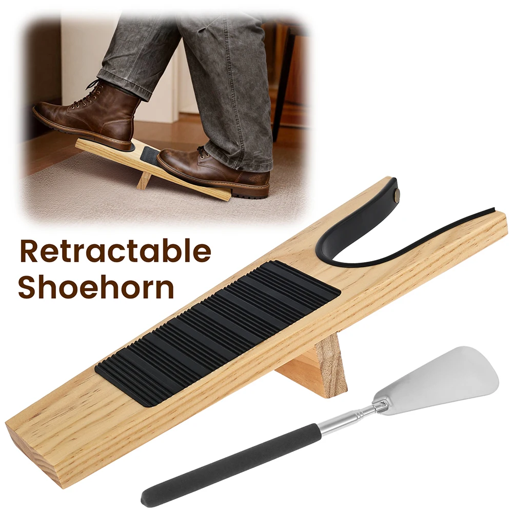 

Набор из 2 деревянных съемников для обуви и выдвижных ложек для обуви, съемник для сапог Веллингтон с скребком для грязи, средство для снятия грязных ботинок из кожи