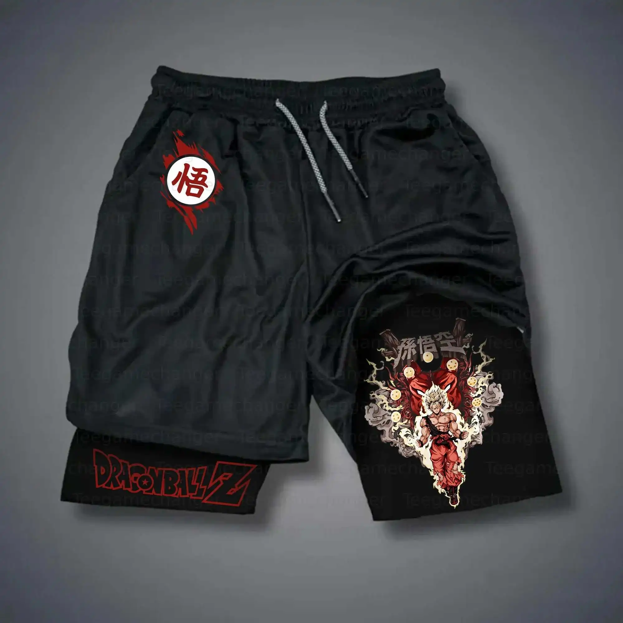 Dragon Ball Z Goku Kanji Go pantalones cortos negros hombres algodón Casual verano ropa de calle moda Anime estampado gráfico pantalones de entrenamiento