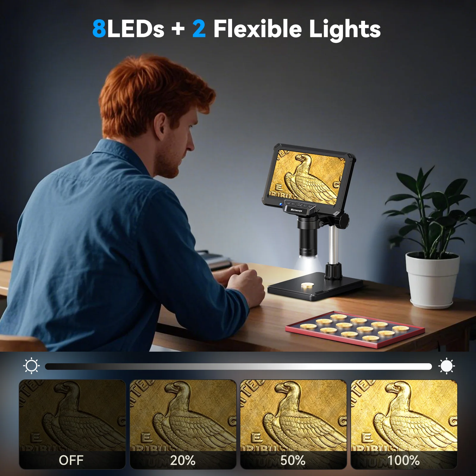 مجهر 7 بوصة 1200X 16MP HD المجاهر الإلكترونية كاميرا المكبر لحام مجهر إصلاح الهاتف ، عملة ، PCB ، عرض الكمبيوتر #6