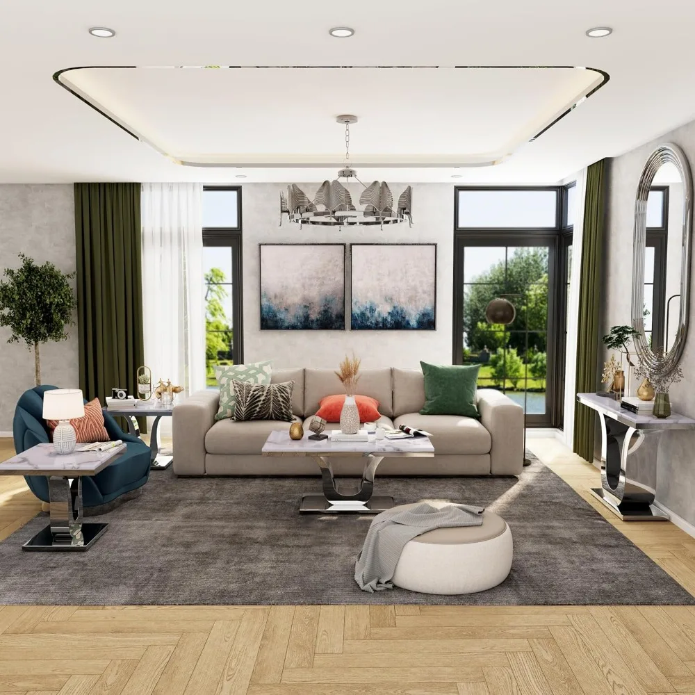 Mesa de centro moderna, mesa de centro retangular para sala de estar, 48 polegadas, sala de estar, lobby, mesa de centro para sala de recepção