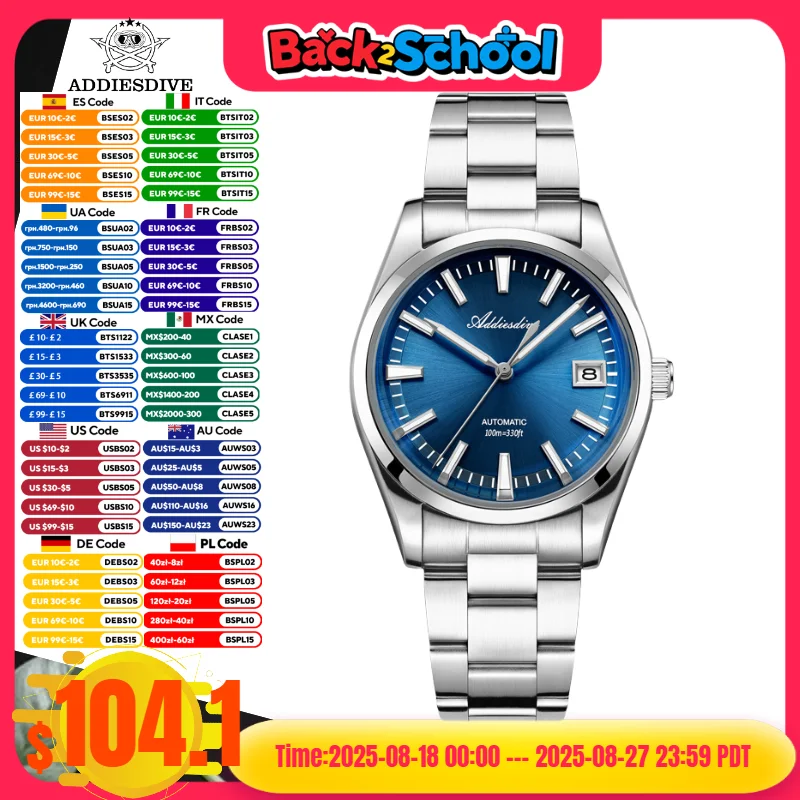 ADDIESDIVE 39mm Luxury Man Watch BGW9 Super Luminous Reloj Bubble Mirror Glass 10Bar Diver NH35A Automatic Mechanical Watch