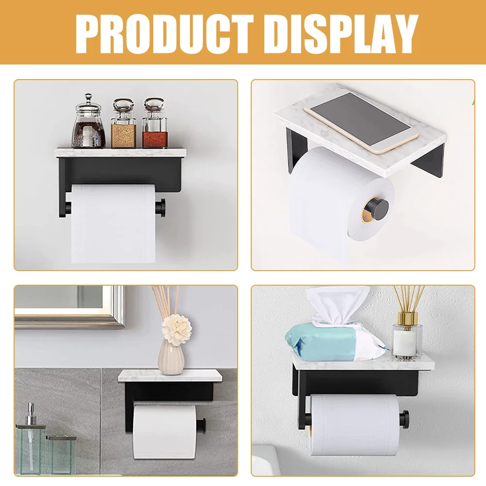 

Stainless Steel Marble Toilet Paper Holder Wall Mounted Bathroom Accessory Rust Resistant Shelf Storage Phone Soap Small