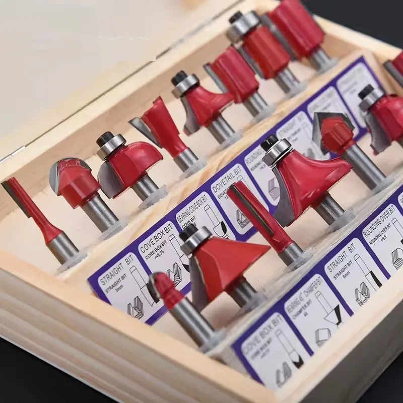 15 pezzi 1/4 "1/2" 8mm set di punte per router diritte in carburo di tungsteno con gambo, frese a filo per la lavorazione del legno, carpenteria fai da te