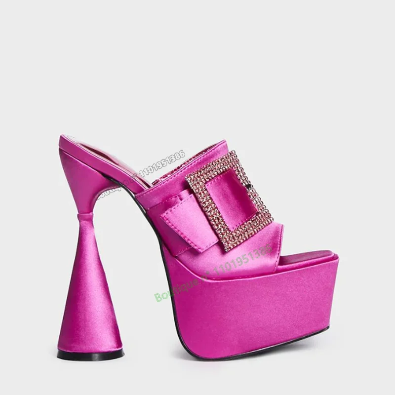 Pink Glass Heel Platform Slippers Crystal Decor Sandals High Heel Women Shoes Buckle New Fashion 2023 Big Size Zapatillas Mujer