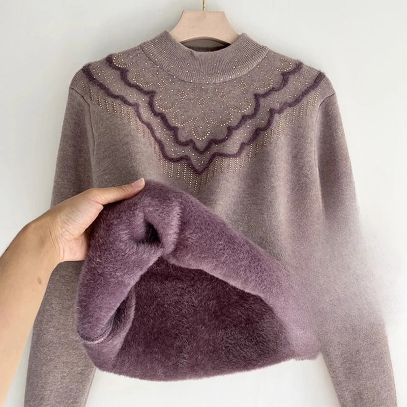 

Winter Sweaters New Pullovers New Thick Imitation Mink Velvet Sweater Casual Embroidery Elastic Knitted Jumper Women Tops M127