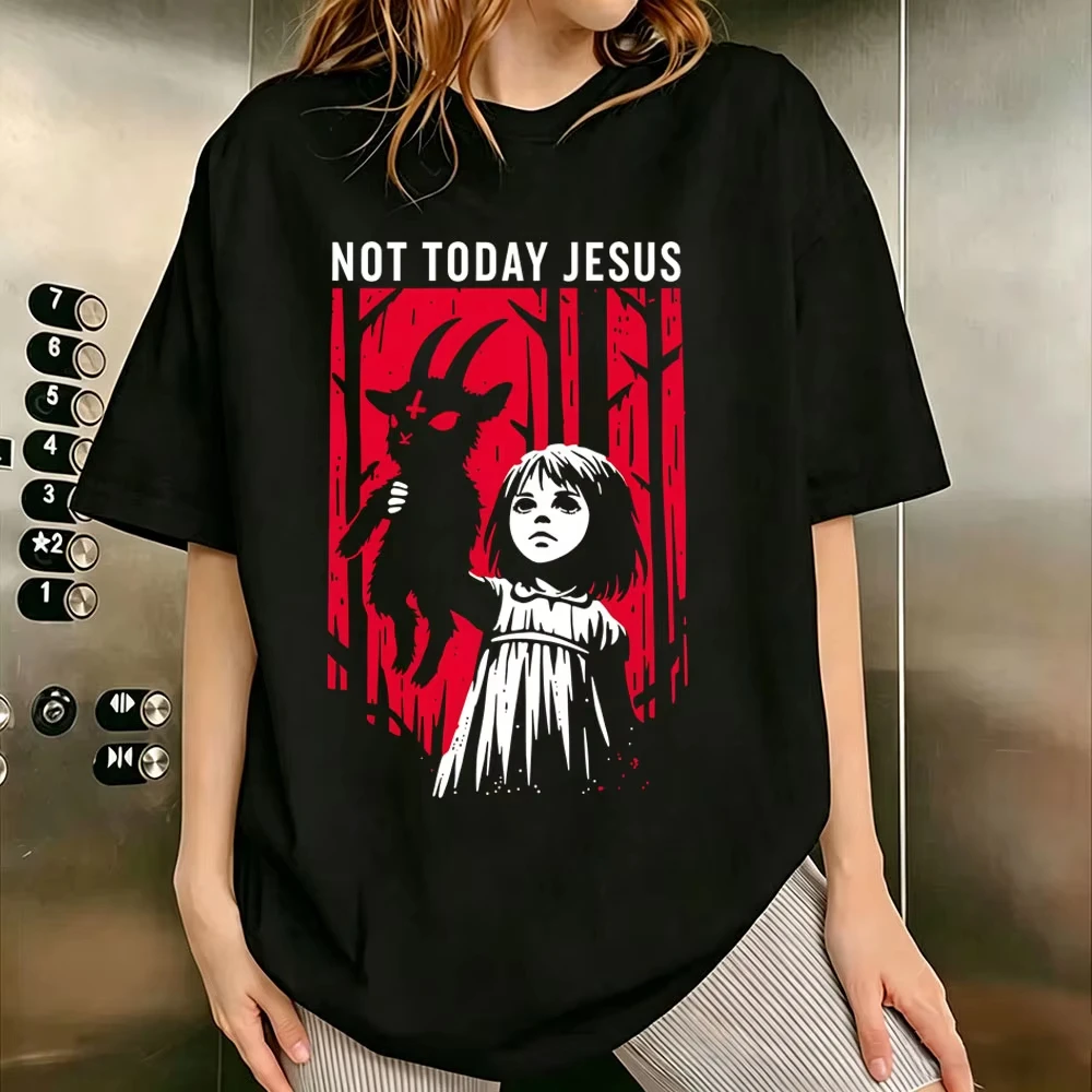 Not Today Jesus Funny Meme T-shirt Men Women Casual Christian Gothic Rock T-shirts Male Oversized Cotton Short Sleeve T Shirts
