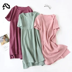 Original Vintage 100% Cotton Gauze Summer Dress Solid O-Neck Short Long Basic Home Women Sundress Parent-Child Outfit Muslim