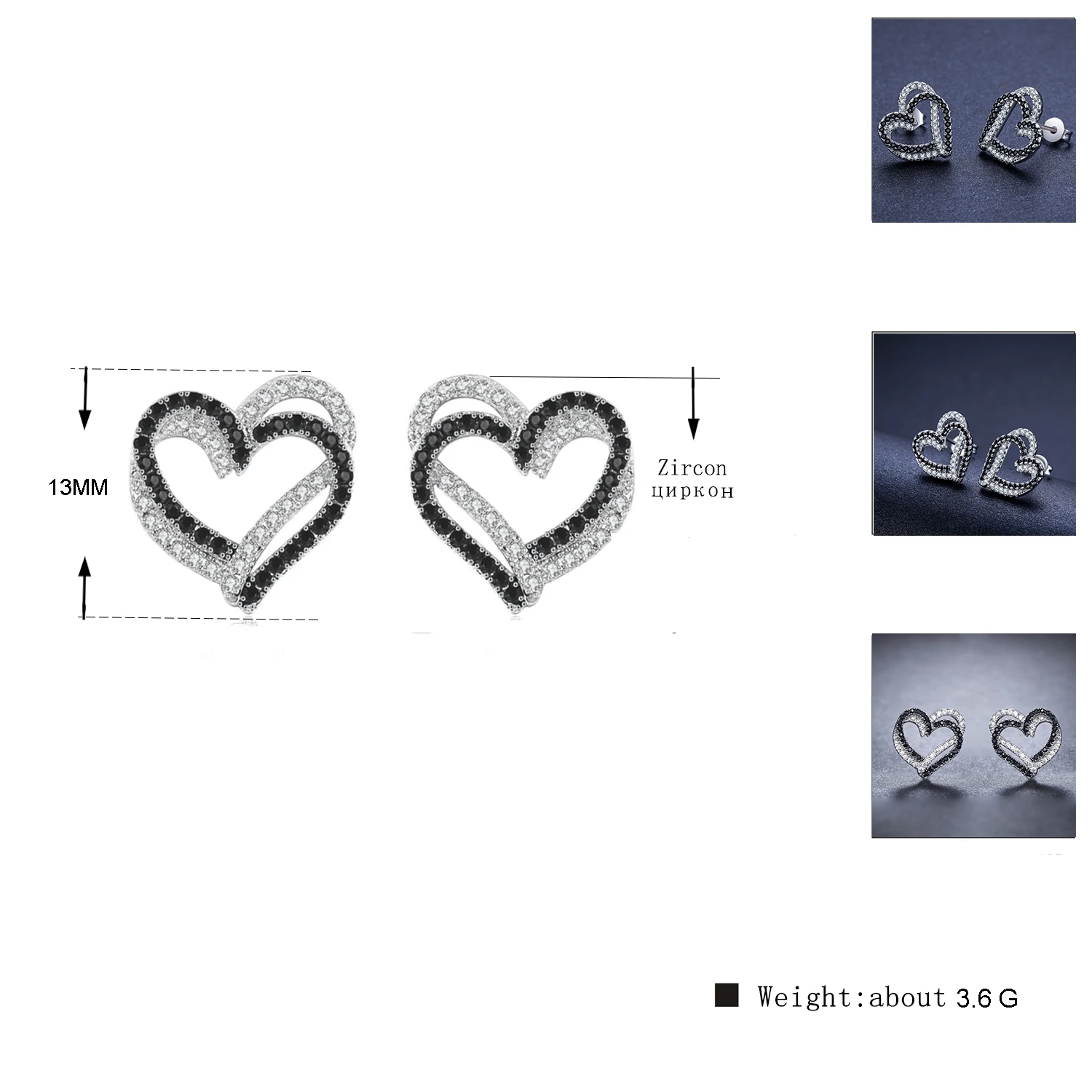 Black Awn 2023 New Romantic Silver Color Jewelry Natural  Heart Party Stud Earrings for Women Bijoux I155