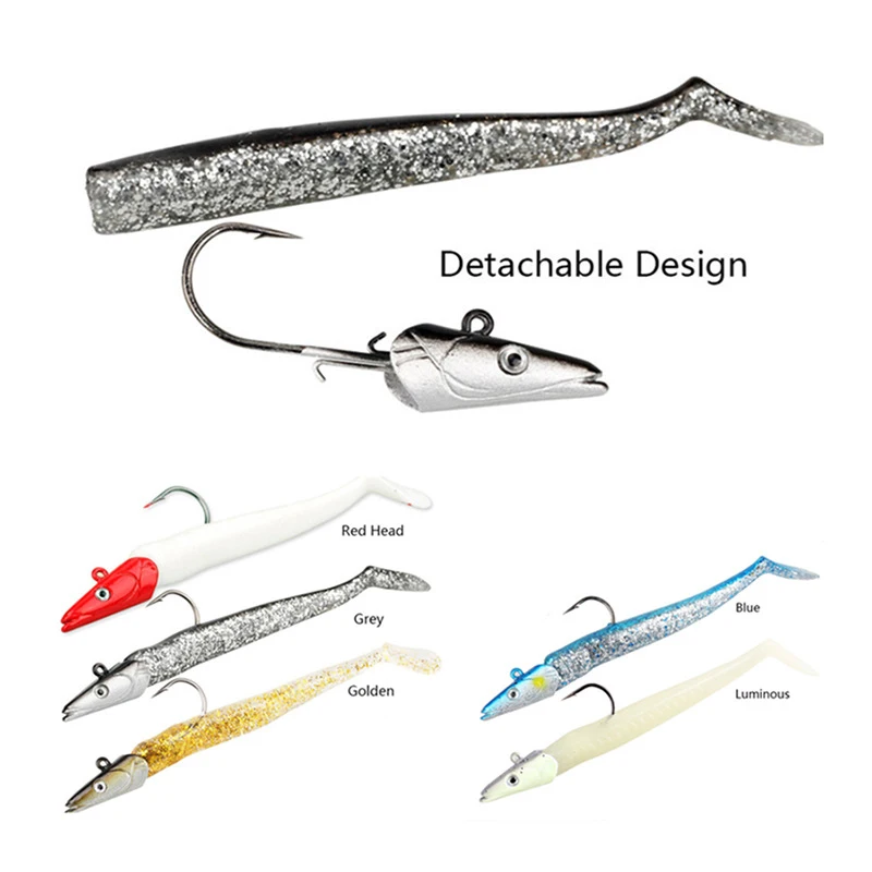 

1PCS Soft Lure Glow Crazy Fish Sand Eel Wobbler Bait Silicone Sea Bass Pike Rock Fishing Grouper Vinyl Fishing Lead Jig Fishing