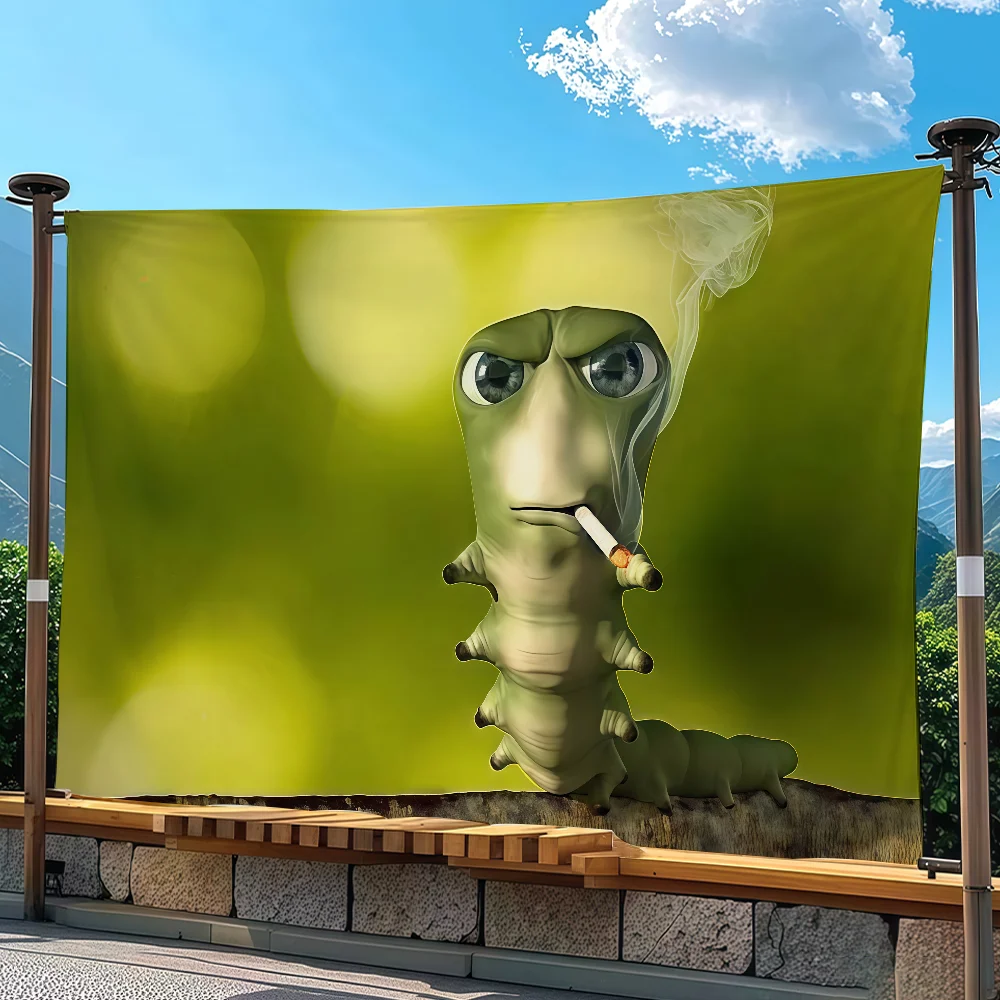 Fun Green Caterpillar Smoking Flag For Outdoor Camping Parties Weddings Bedroom Decoration And Living Room