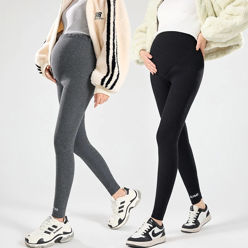 Autumn Winter Plus Velvet Fleece Legging Maternity Adjustable Belly Slim Pencil Pants for Pregnant Women Pregnancy Youth Warm