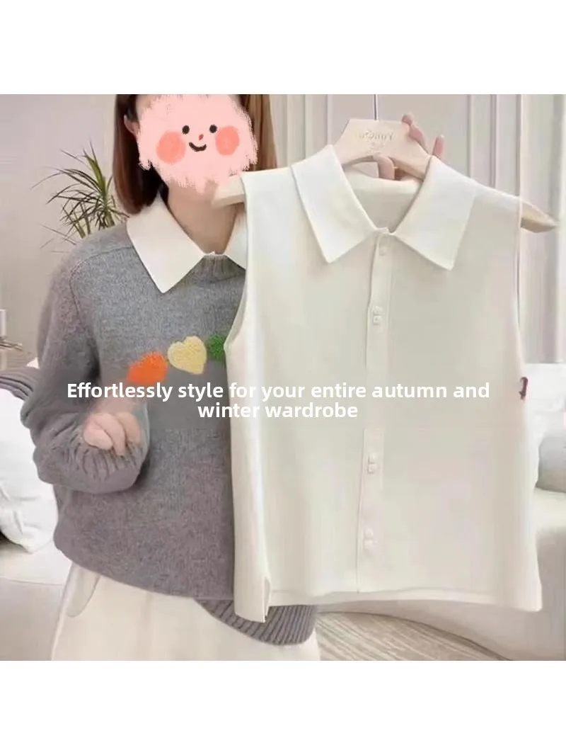 

plus Size Women's Ne Svel irt Small Vest Top Layering Autumn Winter Faion Korean Sle Loose Fit Single Button