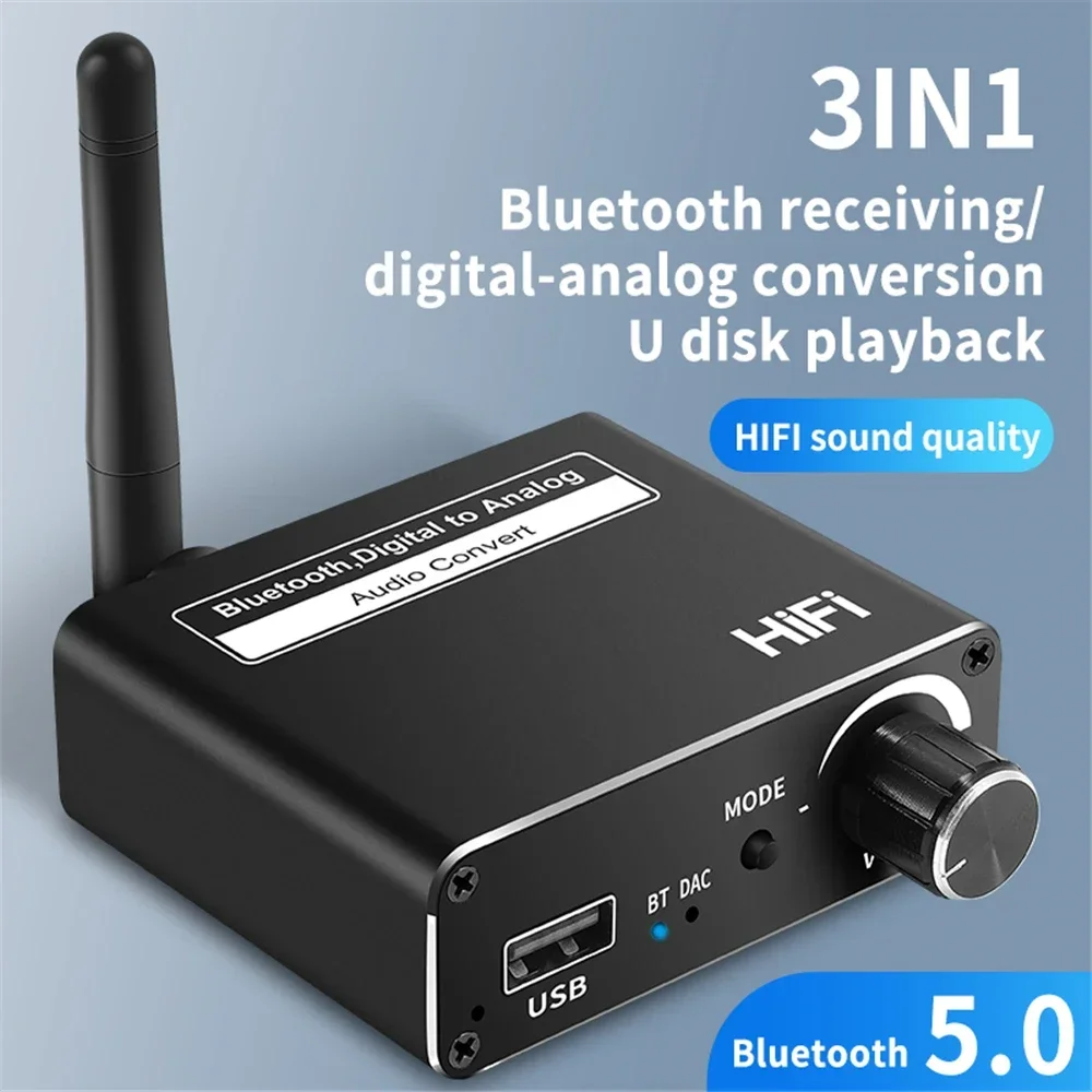 

Bluetooth 5.0 Digital to Analog Audio DAC Converter Spdif Optical Fiber Signal to 3.5MM 3.5 AUX Amplifier Decoder