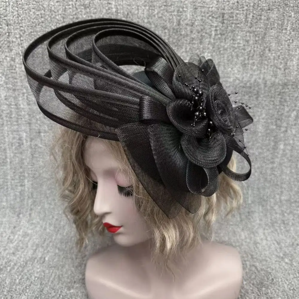 New Sinamay Women Fascinator Hat Mesh Veil Vintage Pillbox Hat Elegant Lightweight Derby Hat Church Derby Christmas Stage view 5