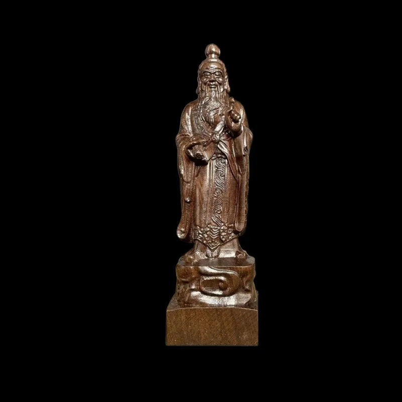 Hand-Carved Wood Lao Tzu Taishang Laojun Statue - 7.9