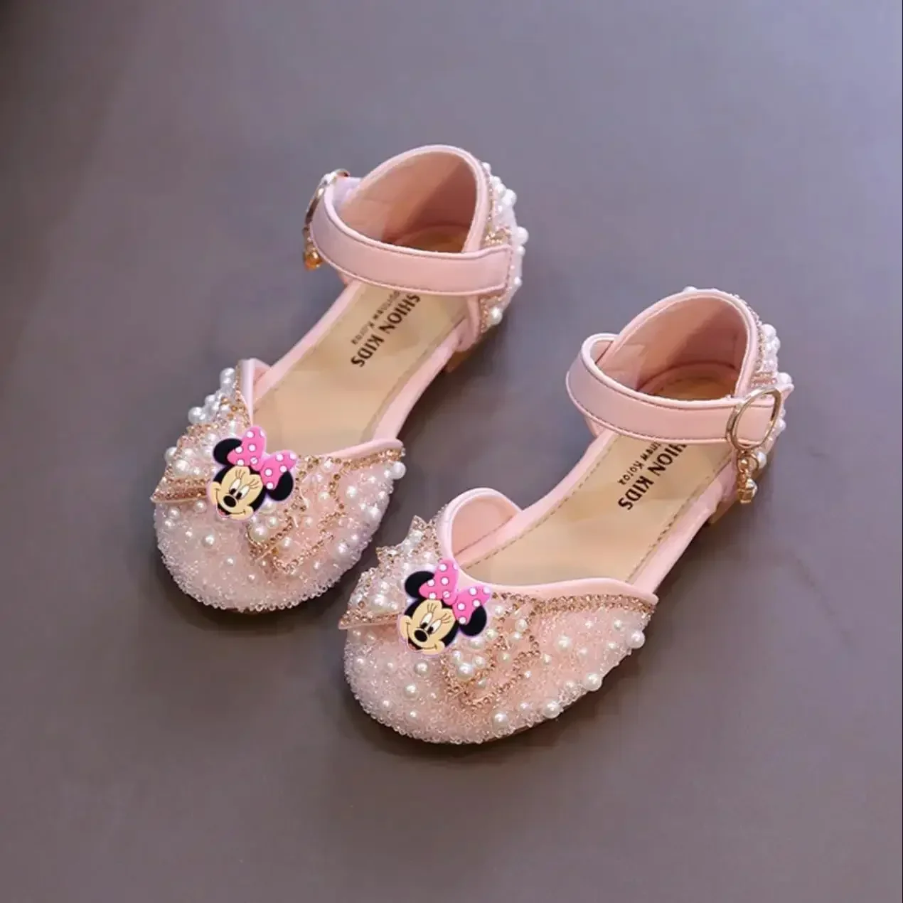 

Disney Mickey Mouse Girl Sandals Spring Summer New Pearl Soft Soles Children's Dance Princess Shoes Spring Girl Leather Shoes