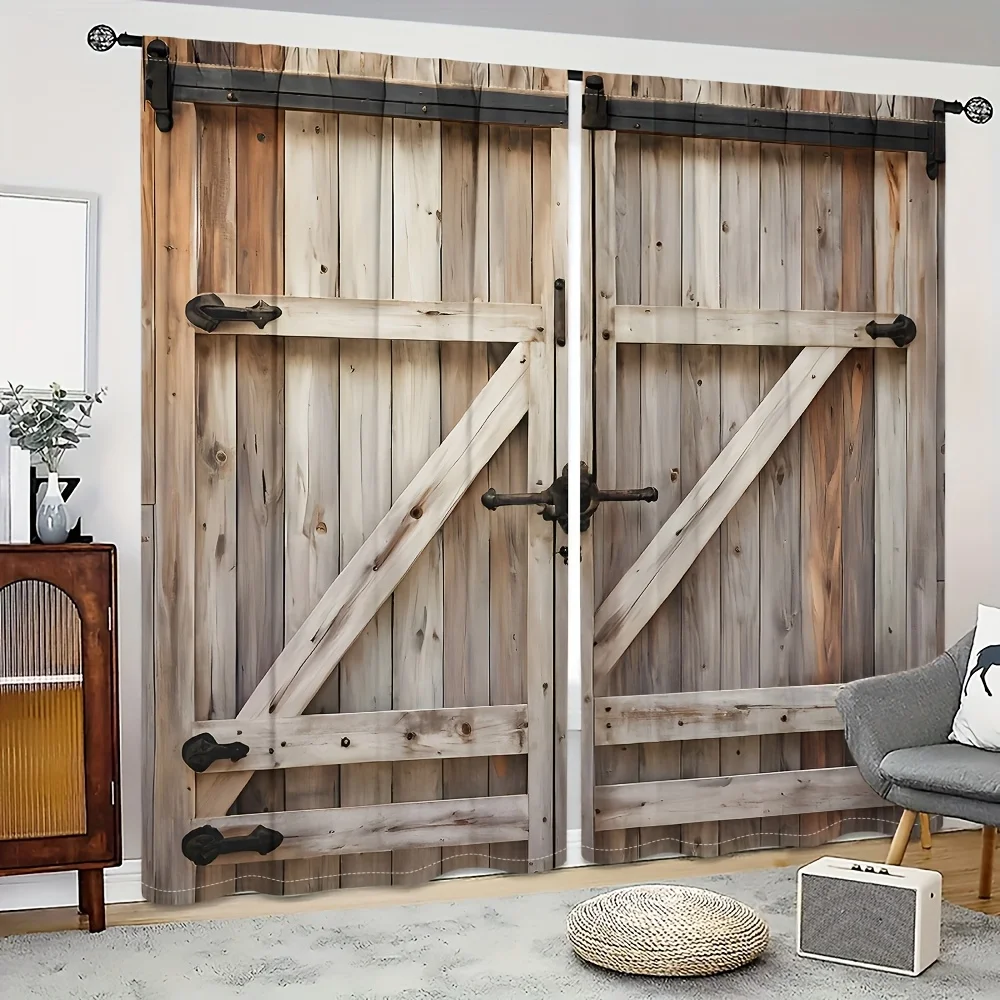 

2 шт. деревенские дверные шторы для сарая – карманный стержень, полиэстер с цифровой печатью для гостиной, кухни, спальни, кабинета, столовой