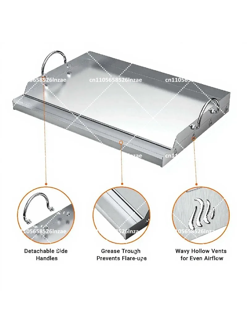 

Universal Stainless Steel Flat Top Grill Plate Inserts with Grease Slots and Handles