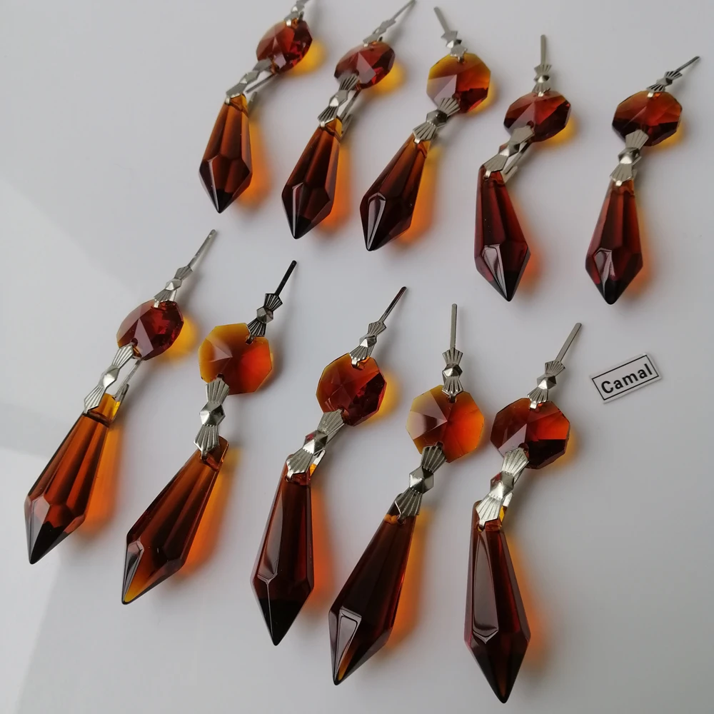 Camal 10 Stuks 38Mm Amber Druppels Hangers Bowtie Pinnen Kristallen Lamp Kroonluchter Prisma Onderdelen Opknoping Home Decor Verlichting Accessoires