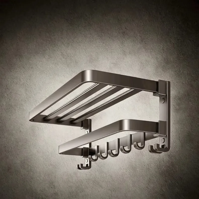 Modern Aluminum Steel Angular Towel Rack Shelf - Environmentally Friendly and Durable Wall Mounted Single Layer Bathroom St