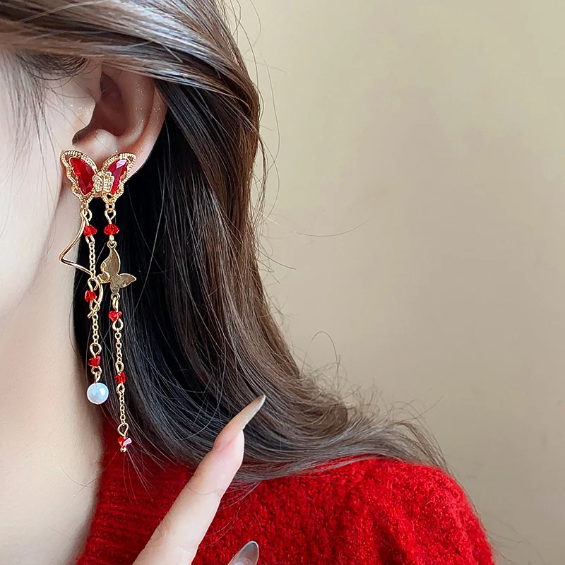 Romantische lila Schmetterling Tropfen Ohrringe für Frauen glänzende Strass Kristall lange Quaste Ohrringe zarte Hochzeit Party Schmuck – Detail 14