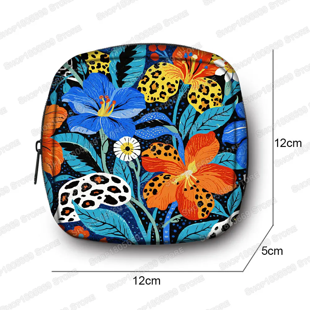 Tropical Flowers Bird Butterfly Cosmetic Case Napkin Pouch Storage Bags Coin Purse Sanitary Pads Bag Mini Data Cables Organizer