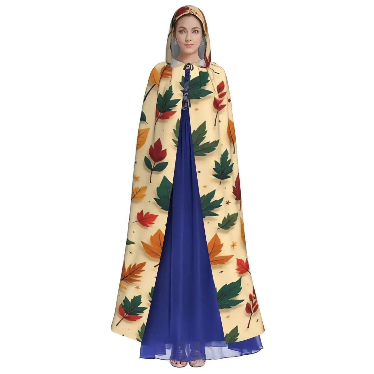 Maple Fallen Leaves Long Hooded Cloak for Aldult Autumn Leaf Unique Cape