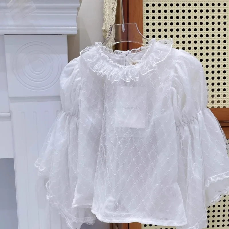 New Design Lolita White Lace Boutique Sweet Shirt Children's Fashionable Long Sleeved Bottom Shirt Macth Lolita Dress