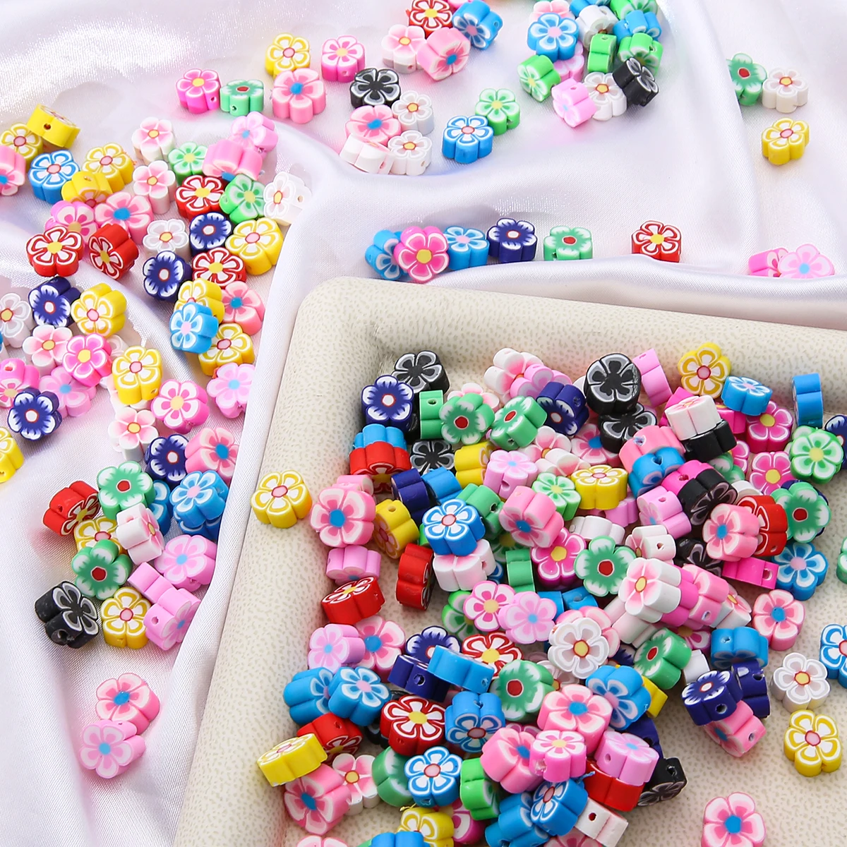 30 Stück 10 mm Blumen-Perlen aus Polymer-Ton, handgefertigte lose Ton-Abstandsperlen für die Schmuckherstellung, Armband, Halskette, DIY-Zubehör – Detail 5