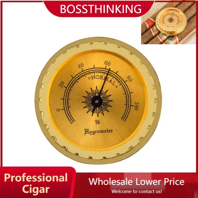 

Cigar Hygrometer 53mm Round Golden Thermometer Analog Humidity Measure Moisturizing Moisture No Battery Cigar Accessories