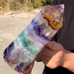 Natural Large Colored Fluorite Crystal Point Natural Crystal Wand Healing