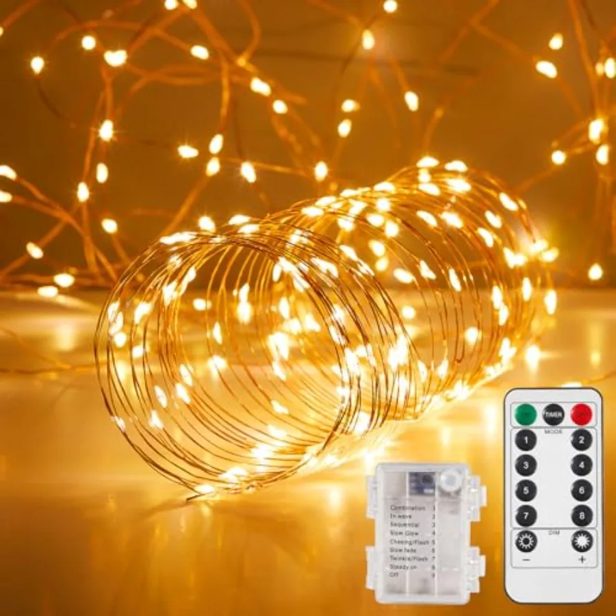 

4 Pack 65.6 Ft. Battery Operated Outdoor String Lights with Remote and Timer LED Fairy Lights Waterproof Twinkle Lights for Bed