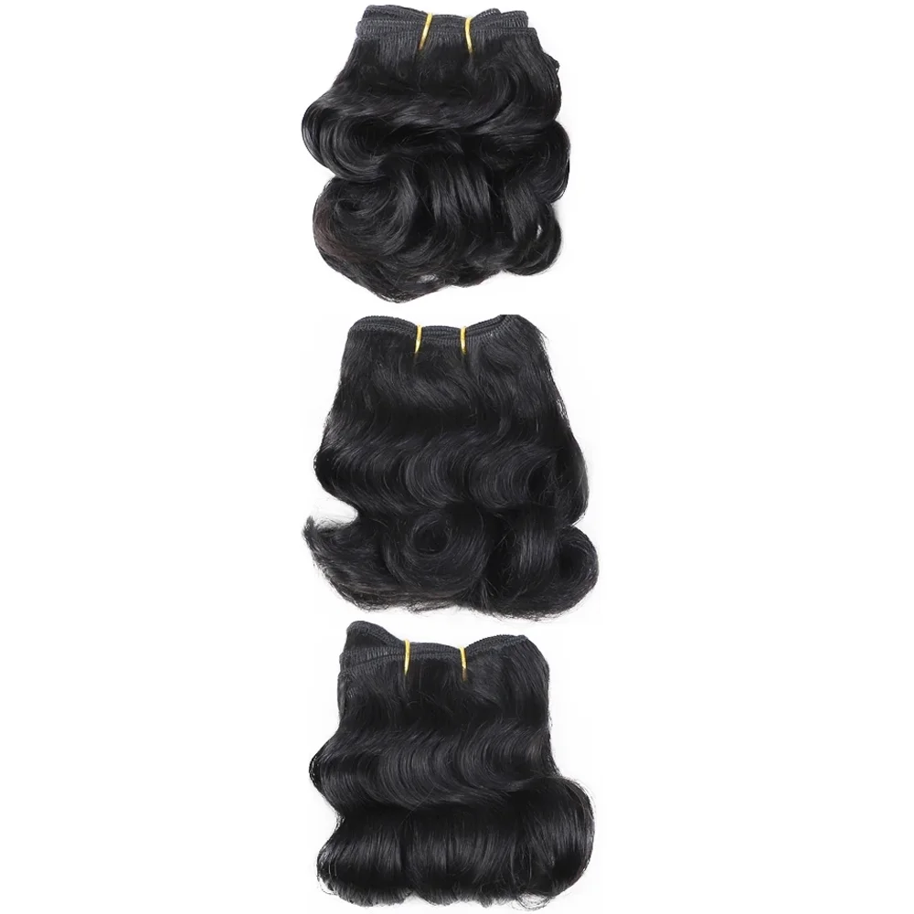 شعر برازيلي مموج ، خصلات شعر مجعد قصيرة ، شعر بشري ، وصلات ، 3 من الشعر المجعد