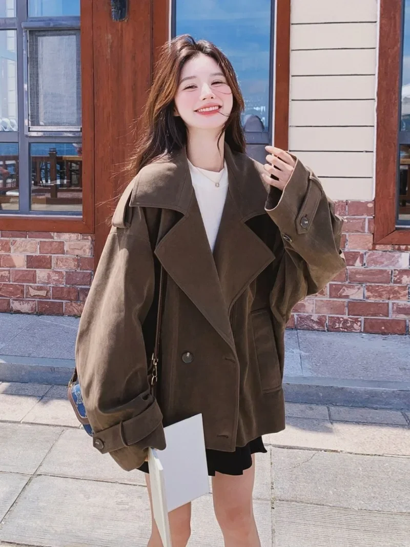 Maillard Suede Windbreaker Jacket for Women's Spring and Autumn 2024 New Fashionable and High-end Workwear Coat Female Clothing