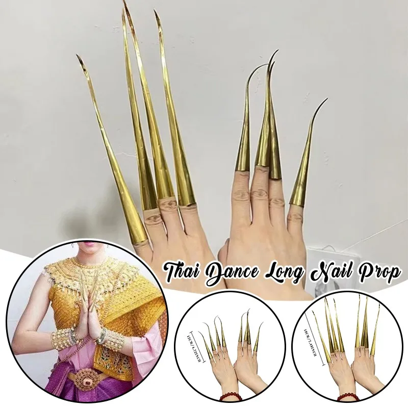 8 pezzi anelli per unghie lunghi in metallo con punta delle dita unghie cosplay puntelli per danza in rame tailandese protezione per le articolazioni delle dita cosplay di Halloween