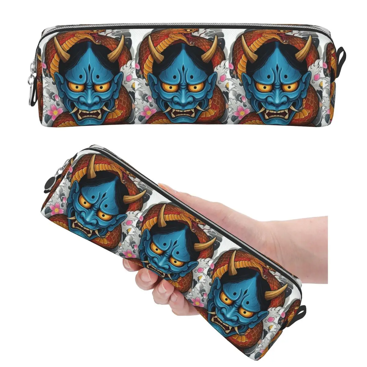 Oni Demon Gaiter Japanische Samurai-Ronin-Gesichts-Federmäppchen für Schüler, Stiftbox, Stifttasche, großes Fassungsvermögen, Stiftetui, Stifthalter