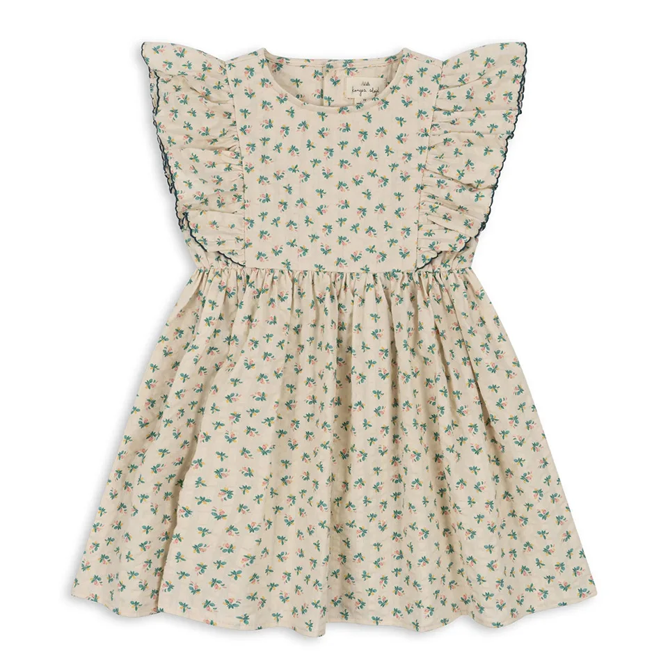 Kids Sets Summer New KS Same Style Beige and Green Floral Series Dress Crawler Clothing Lotus Sleeve Top Set for Girls