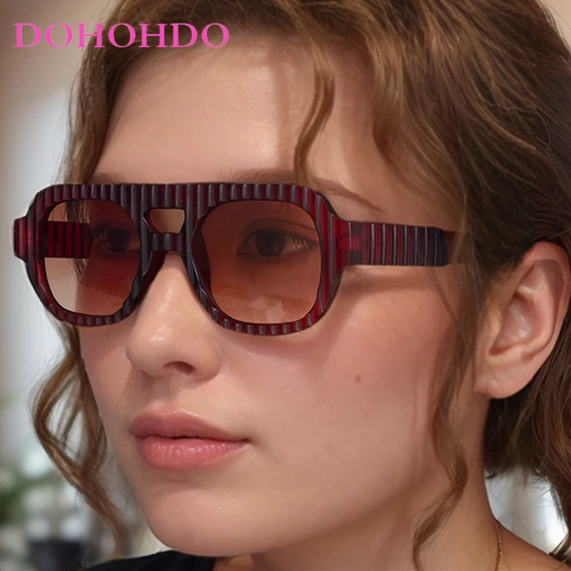 

Trendy Stripe Double Bridge Pilot Square Frame Women's Sunglasses Brand Design Men Sunglass Sports Drive Travel Eyewear UV400