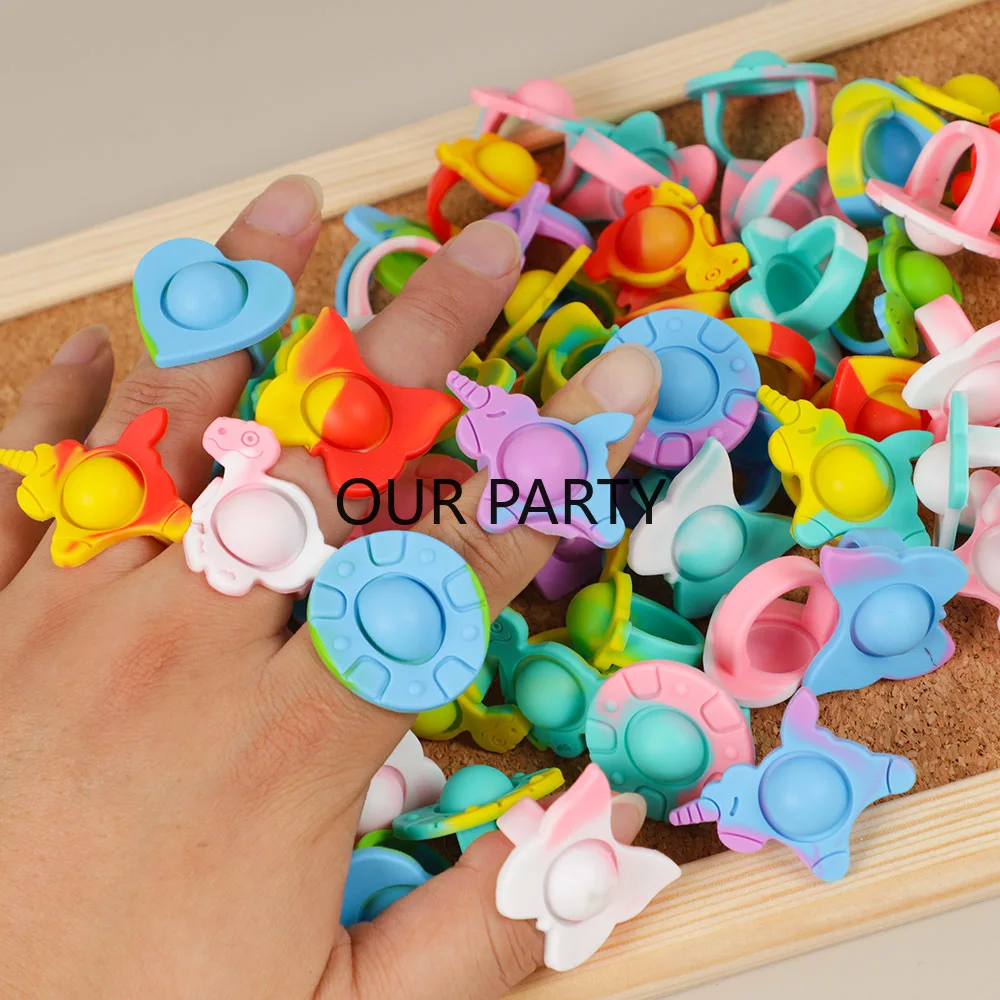 15Pcs Mix Silicone Ring Pop Stress Relief Fidget Toys for Kids Birthday Party Favors Guest Gift Classroom Prizes Goodies Bag