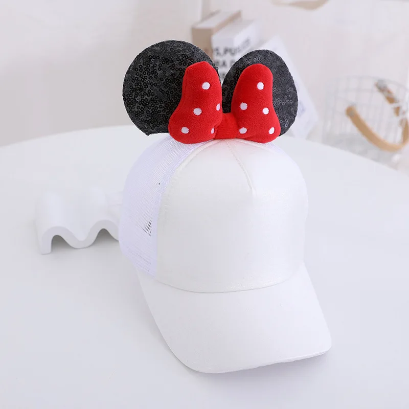 Disney Children Mesh Hat Cute Minnie Ear Bow Sunscreen Baseball Hats for Girls Summer Outdoor Sun Protection Visor Hat Gifts