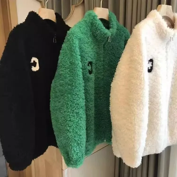 سترة نسائية من الصوف مبطنة بالصوف من الصوف المرجاني ملابس خارجية دافئة للشتاء والربيع