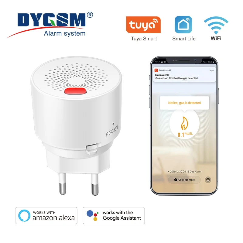 

Детектор газа Tuya WiFi, интеллектуальный мониторинг, удаленные уведомления через приложение, совместимые с Alexa и Google Home.