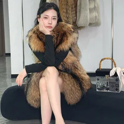 Fangtai 2023 Fashion Real Fur Coat Raccoon Winter Warm Luxury fur coat women jackets Plus Size Outwear Female Vest Coats Natural