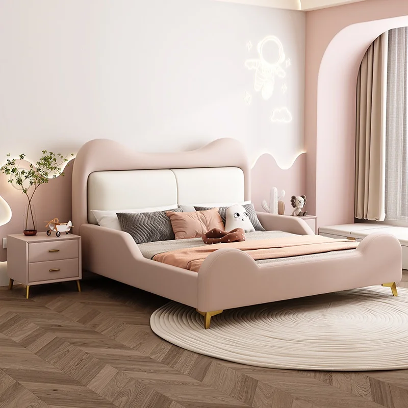 

*Modern Luxury Kids Bedroom Bed Bunny Style Soft Leather Upholstery with Wooden Frame for House Bed
